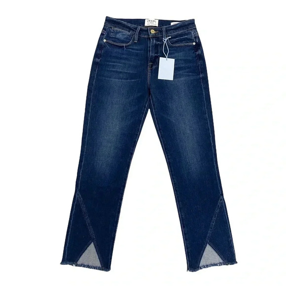 FRAME Denim Le High Straight Asymmetric Hem Jeans Kingsway High Rise Cropped 26 - Picture 1 of 10